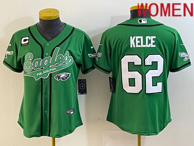 Women Philadelphia Eagles 62 Kelce Green Nike 2023 Co Branding Game NFL Jersey style 4